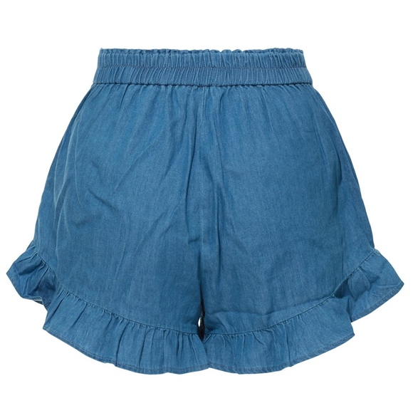 Ruffled Self Tie Denim Shorts with Pockets - Picture 2 of 2